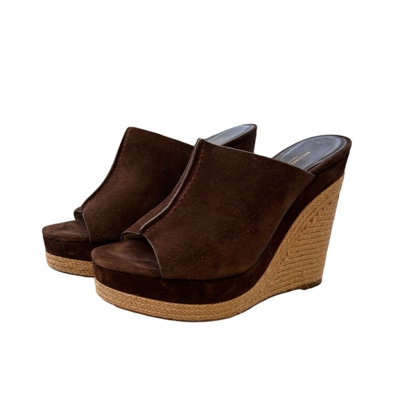 Michael Kors Collection Charlize Suede Wedge Mules Sandals Sz 9 / 39.5 - Picture 5 of 16